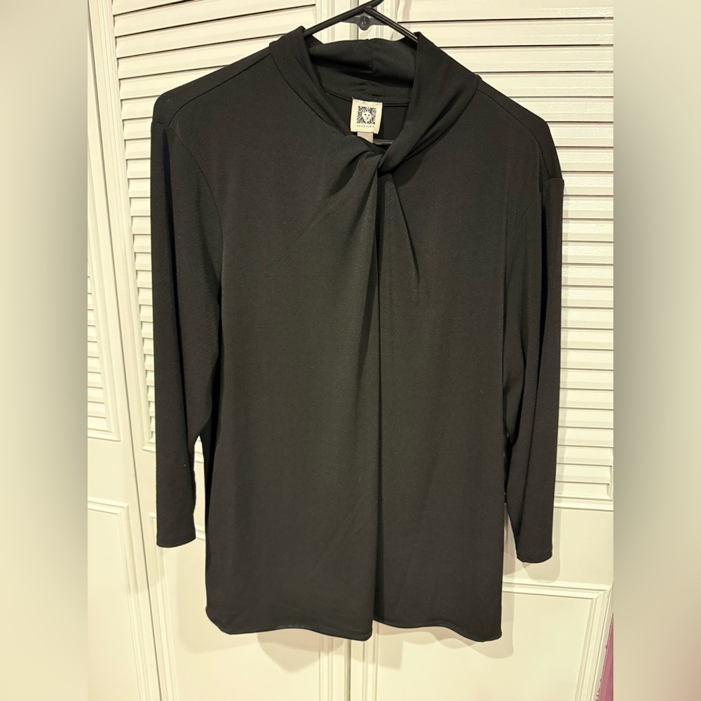 Anne Klein Black Relaxed Tie Front Blouse
